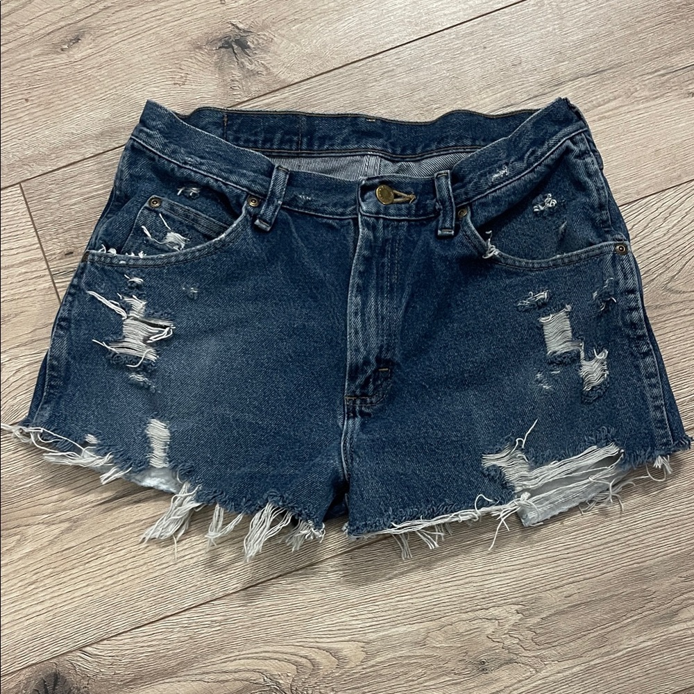 Wrangler Dark Blue Distressed Jean Shorts